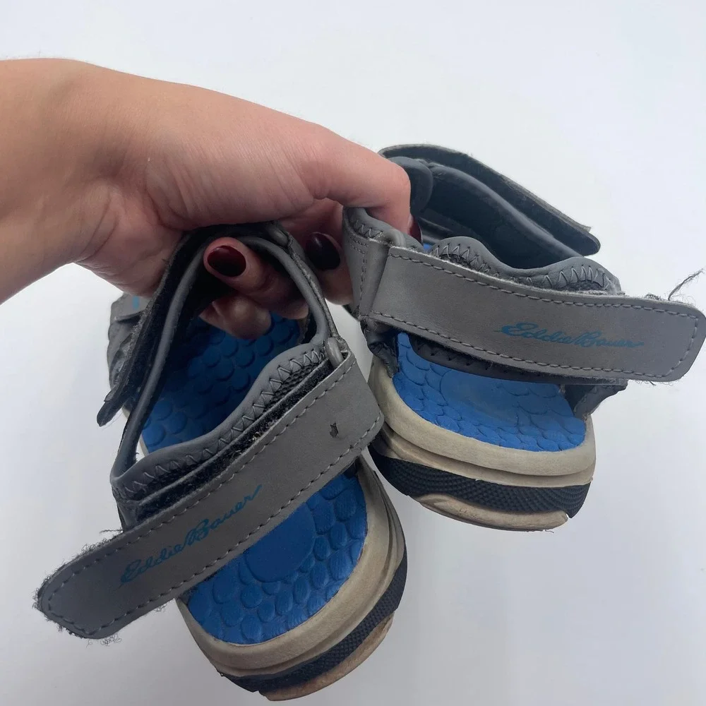 Eddie Bauer Rocky Kids Sport Sandals Grey Blue Hook and Loop - Size 2‎